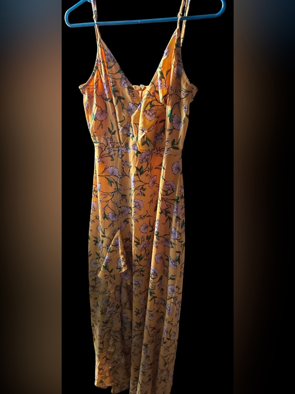 Rokoko Yellow Floral Ruffle Maxi Dress Split Leg Size Small Boho Summer - Picture 1 of 5